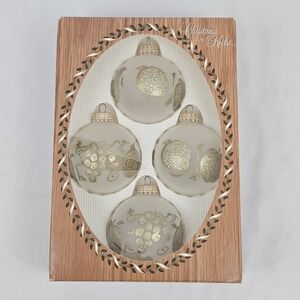 Christmas by Krebs Ornaments White W/ Glitter Fruit Elegant In Box Vintage
